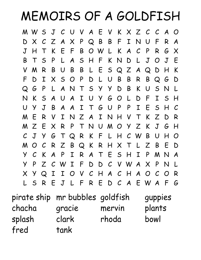 MEMOIRS OF A GOLDFISH Word Search