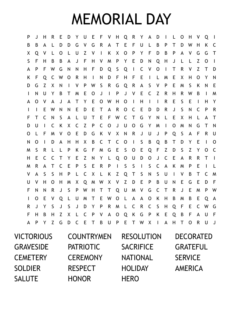 MEMORIAL DAY Word Search