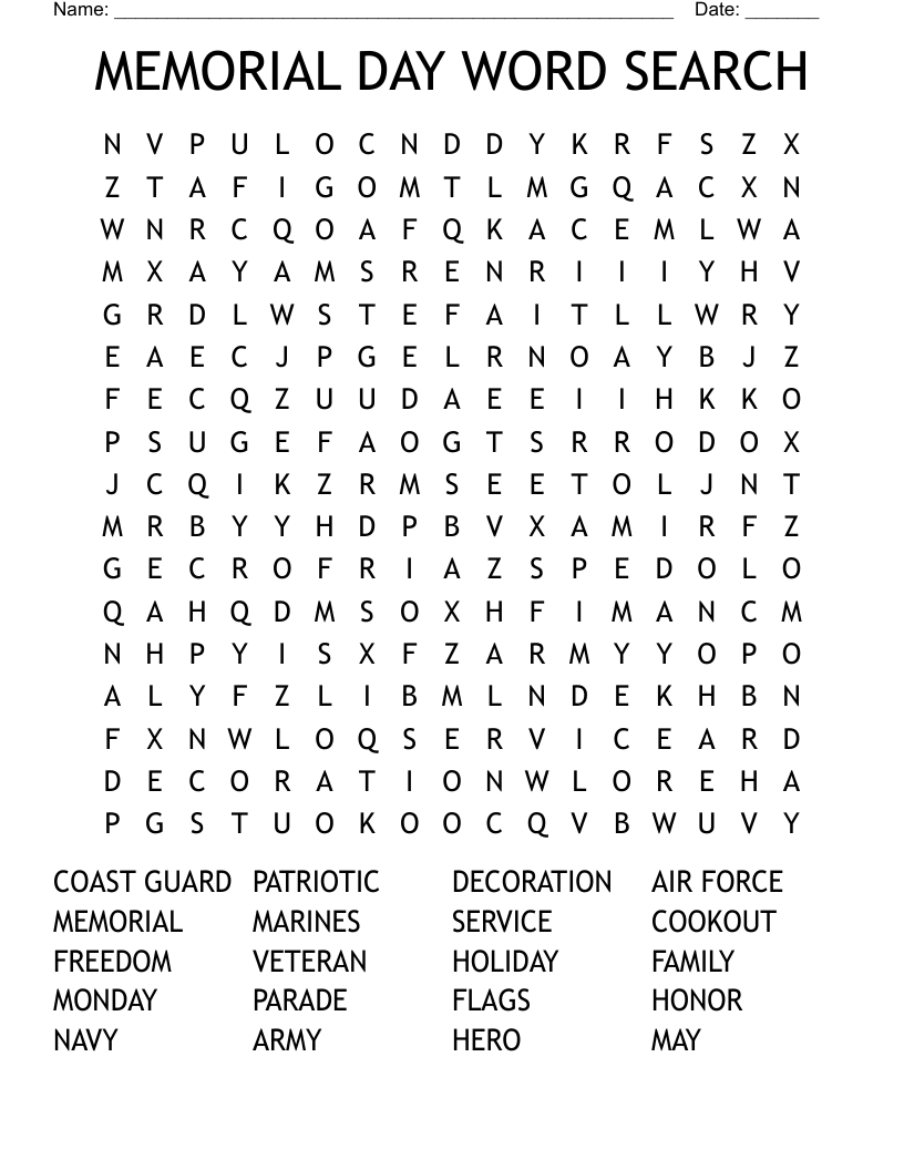 MEMORIAL DAY WORD SEARCH
