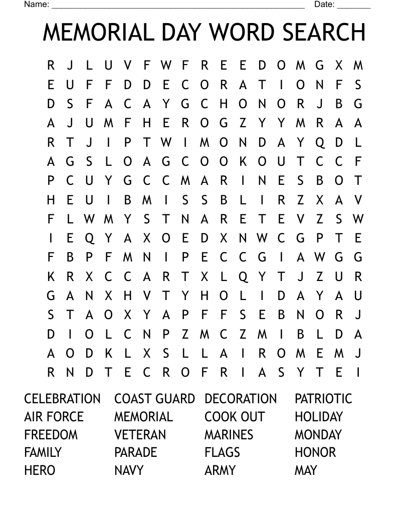 MEMORIAL DAY WORD SEARCH
