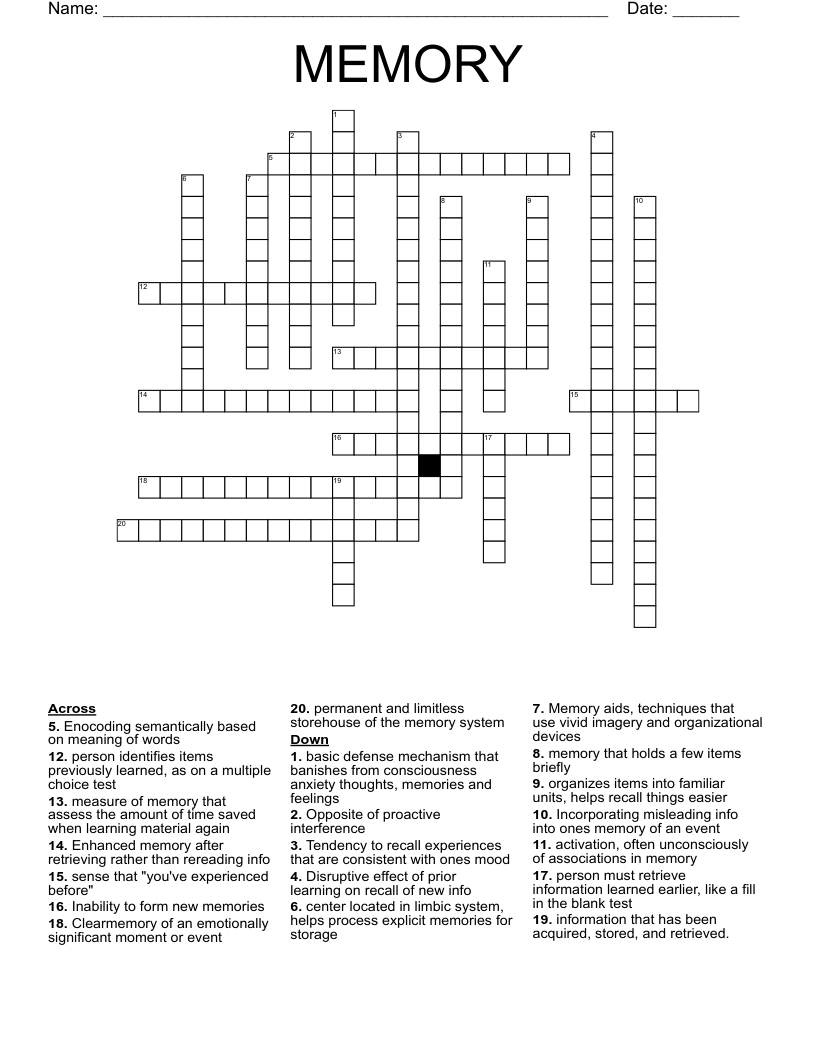 MEMORY Crossword