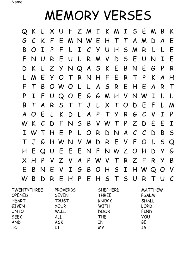 MEMORY VERSES Word Search