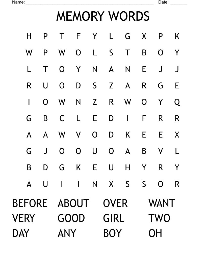 MEMORY WORDS Word Search