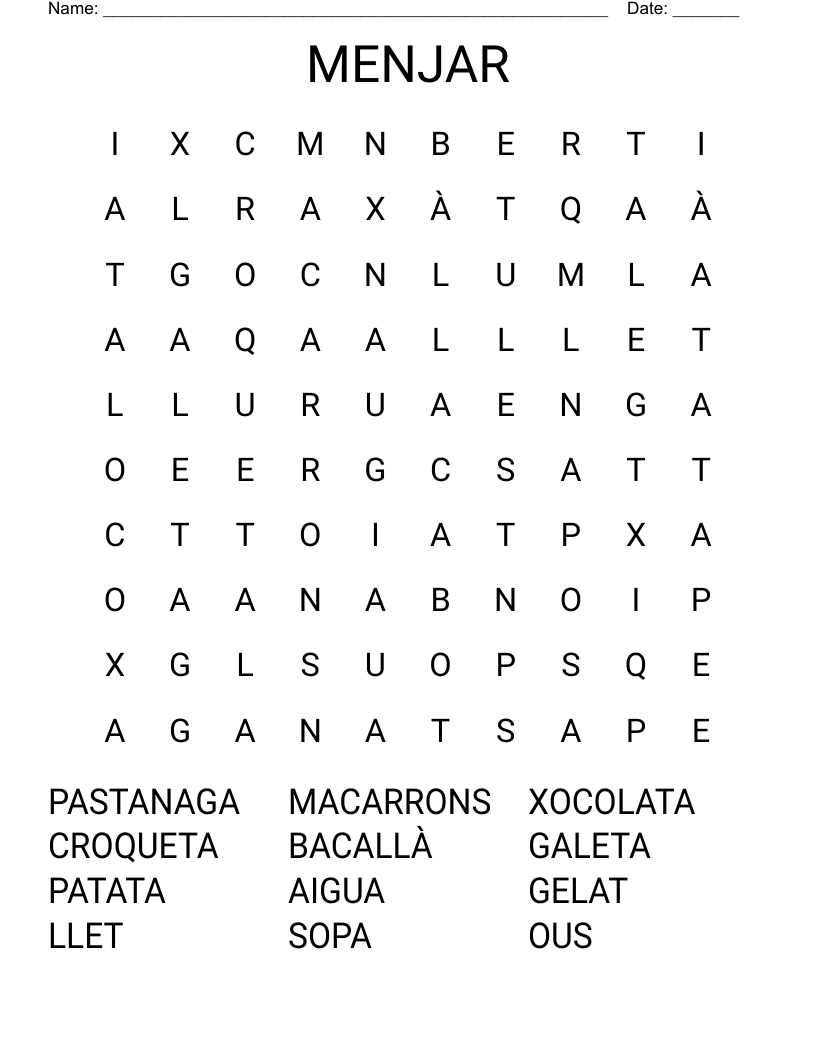 MENJAR Word Search