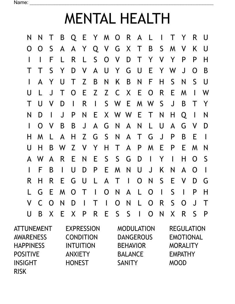 MENTAL HEALTH Word Search