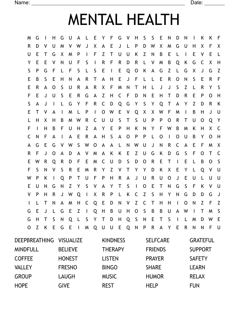 MENTAL HEALTH Word Search
