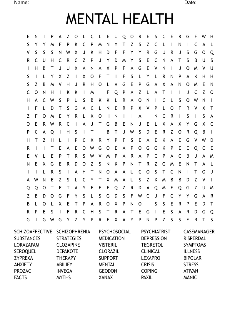 MENTAL HEALTH Word Search