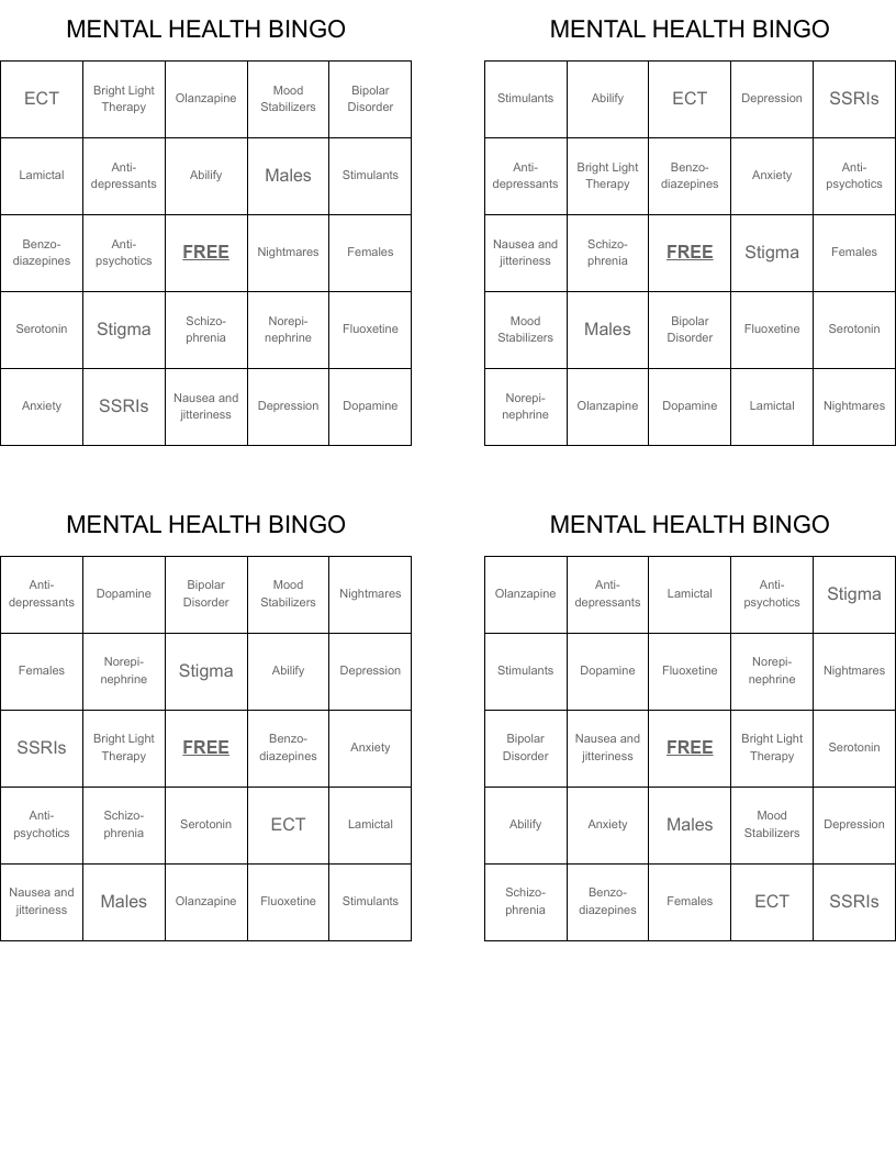 MENTAL HEALTH BINGO