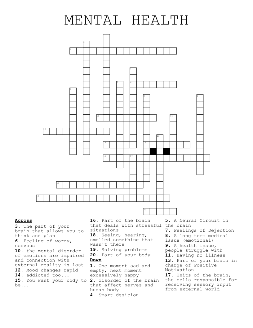 MENTAL HEALTH  Crossword