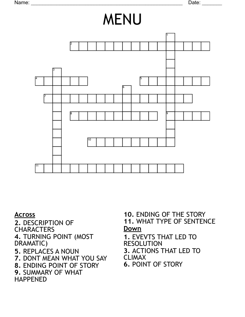 MENU Crossword