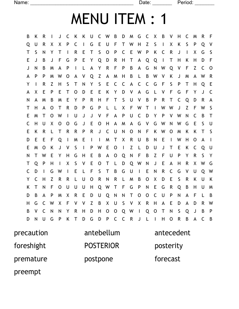 MENU ITEM : 1 Word Search