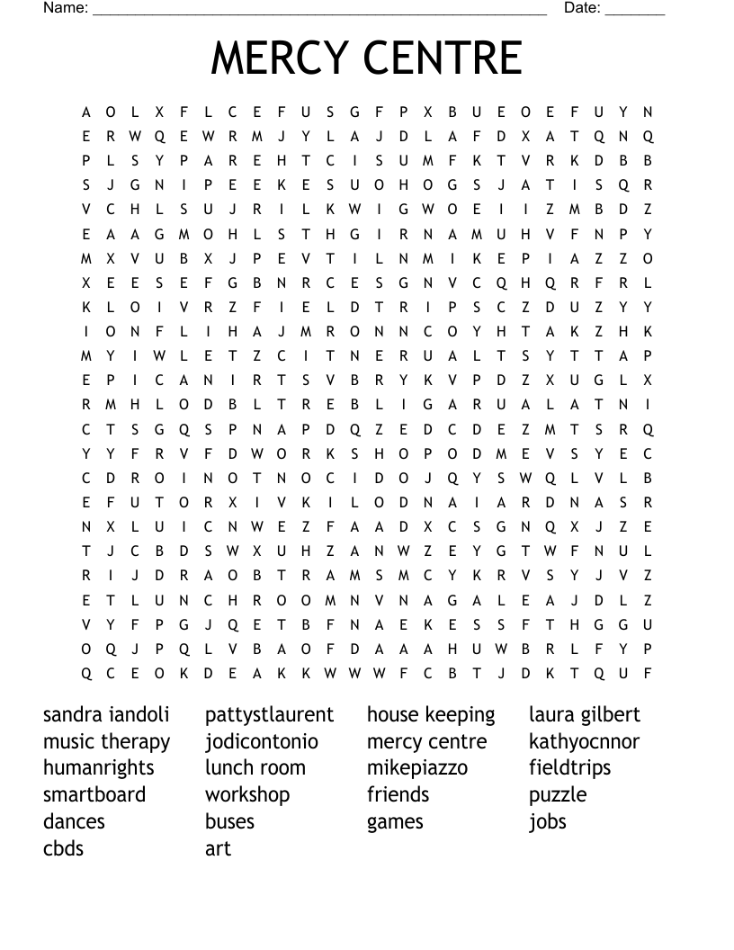 MERCY    CENTRE Word Search