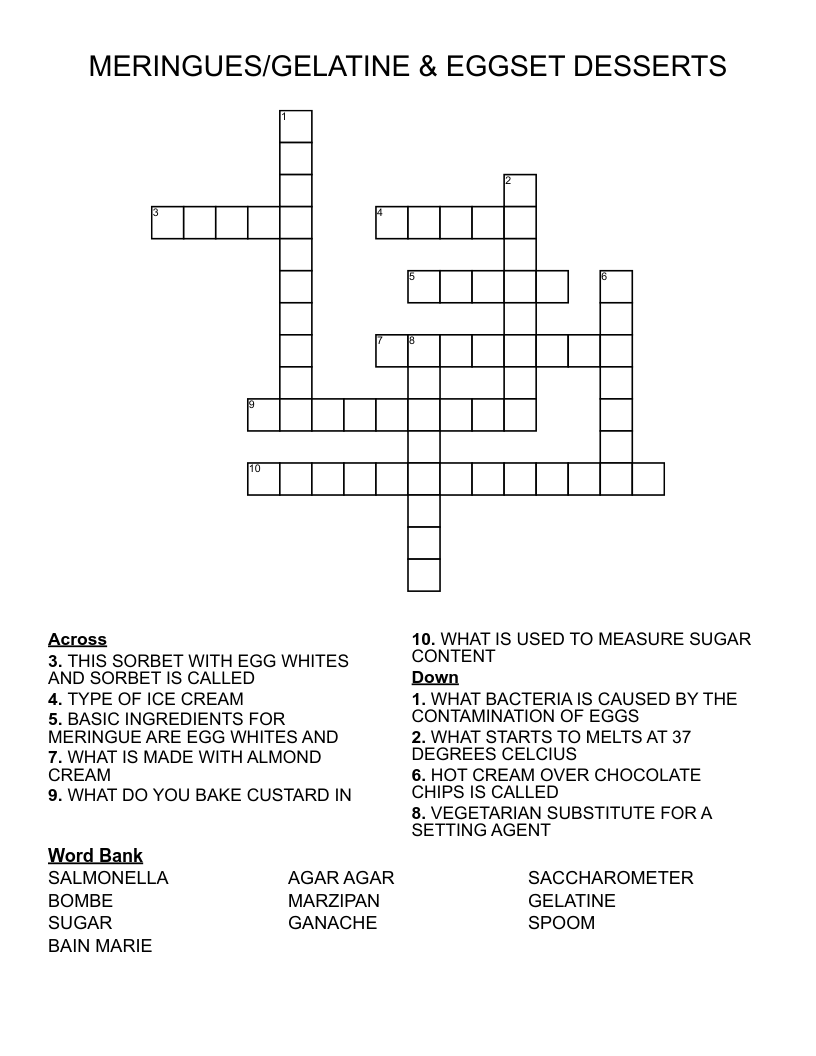 MERINGUES/GELATINE & EGGSET DESSERTS  Crossword