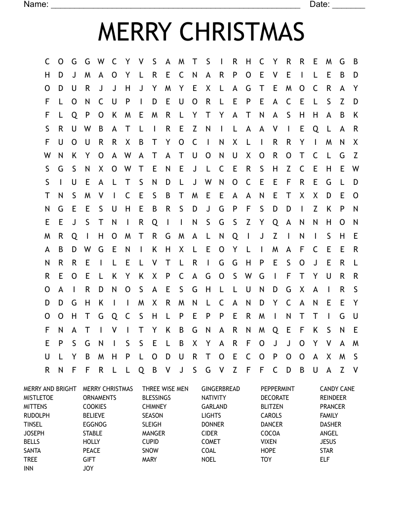 MERRY CHRISTMAS Word Search