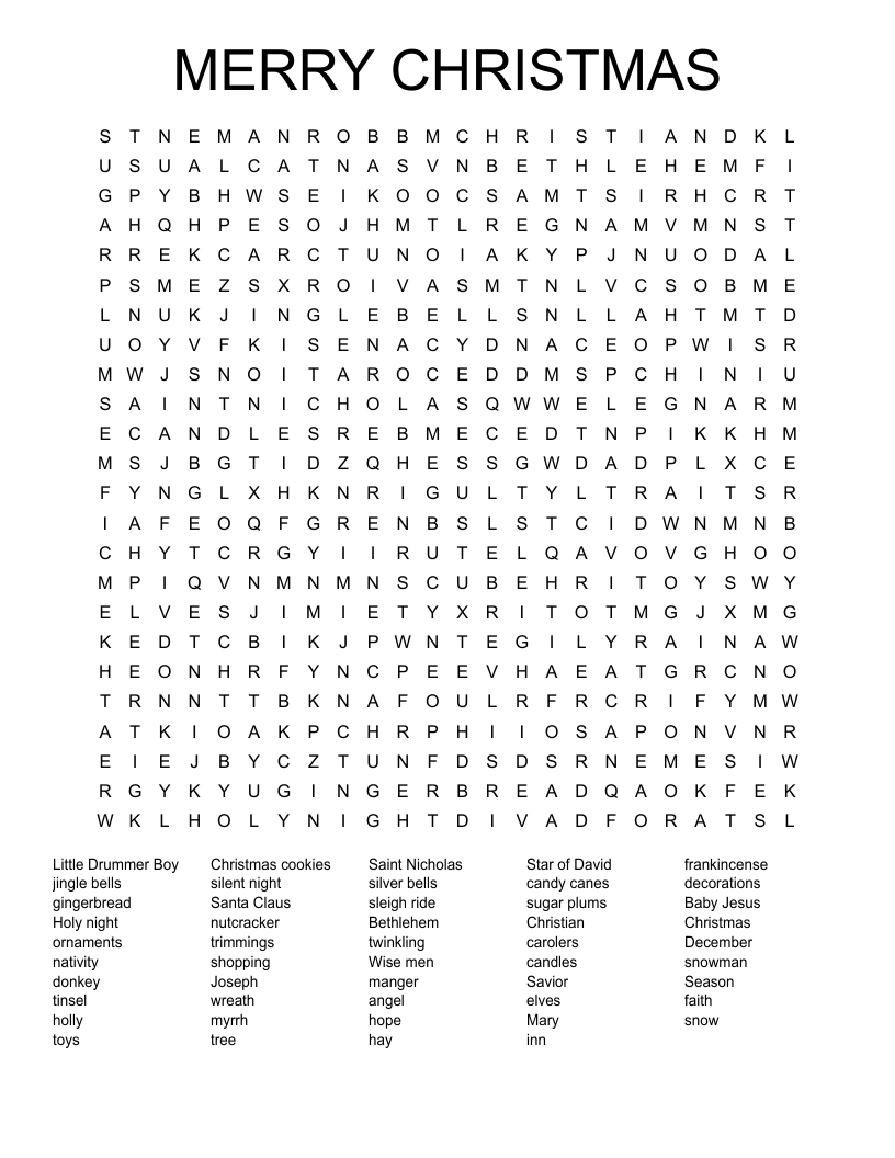 MERRY CHRISTMAS Word Search