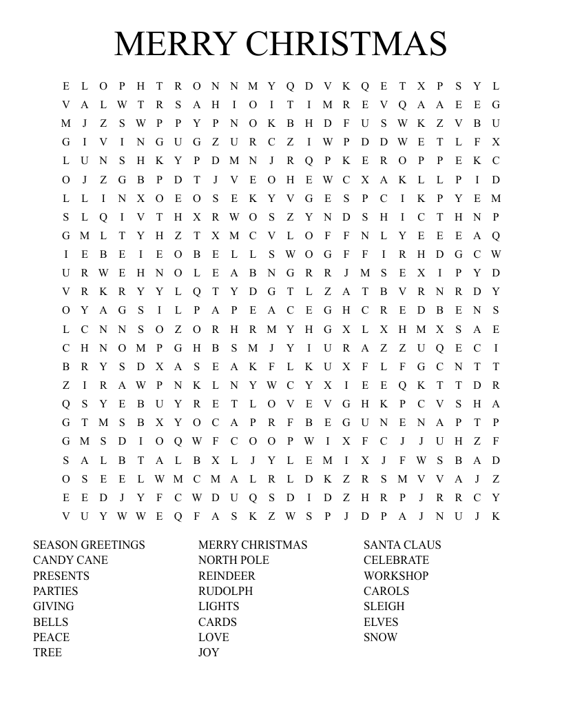 MERRY CHRISTMAS Word Search