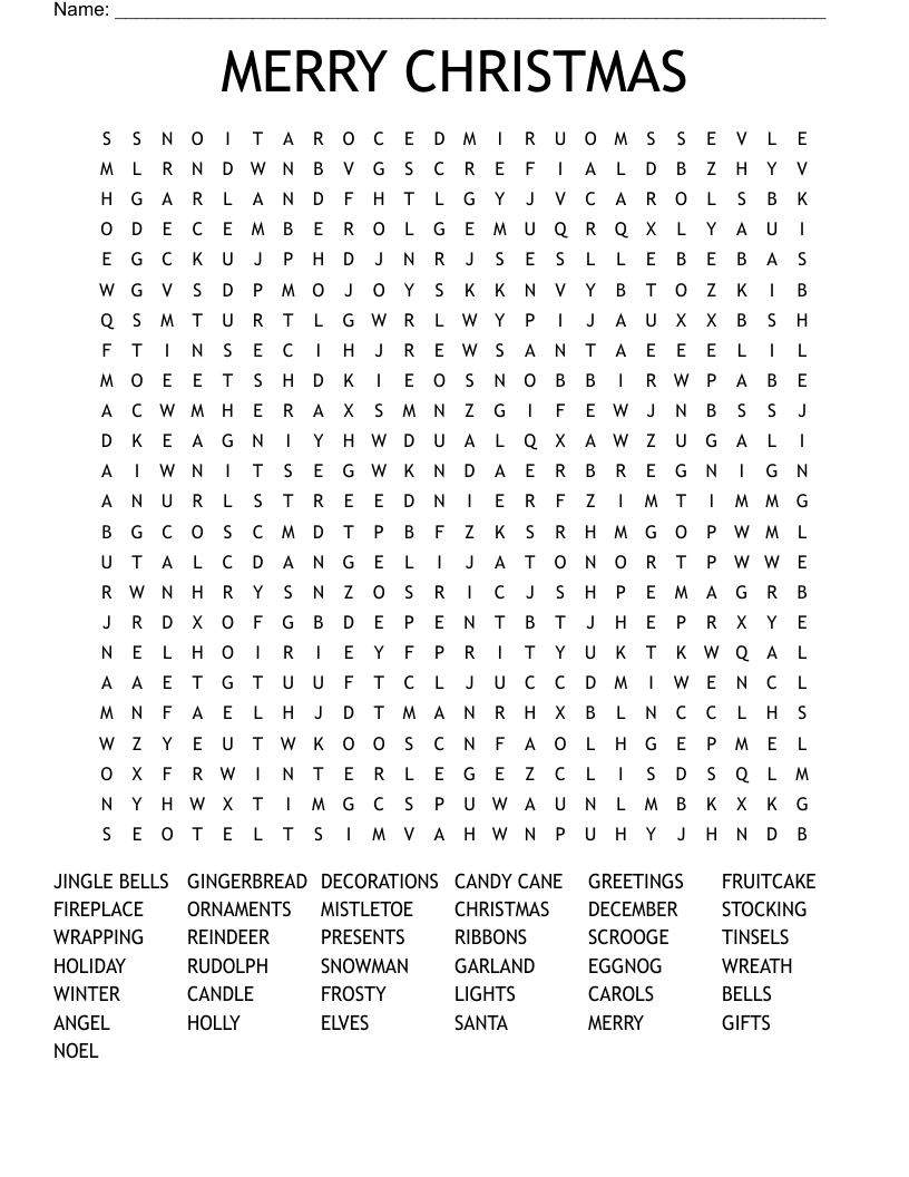 MERRY CHRISTMAS Word Search