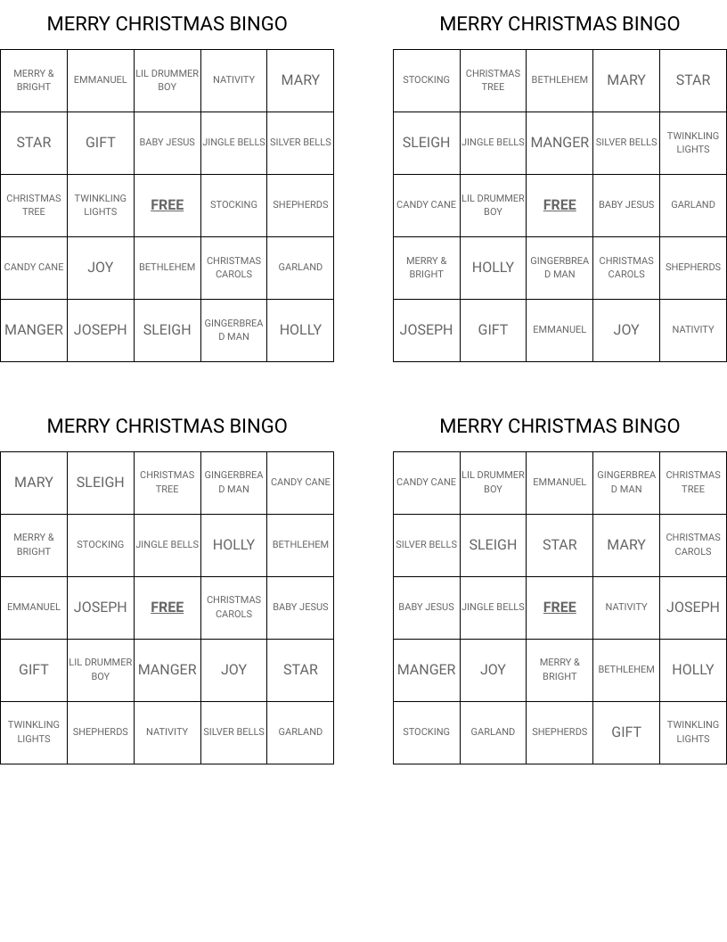 MERRY CHRISTMAS BINGO