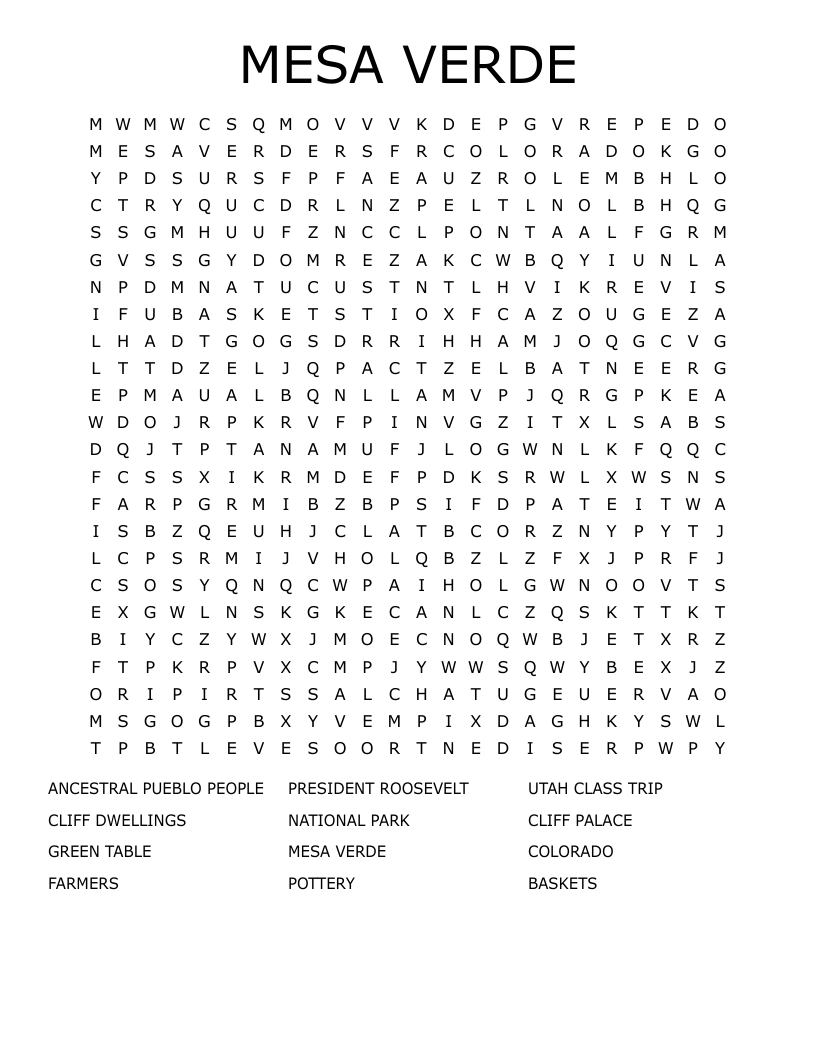 MESA VERDE Word Search