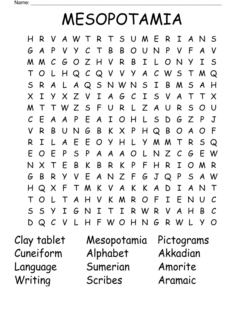 MESOPOTAMIA Word Search