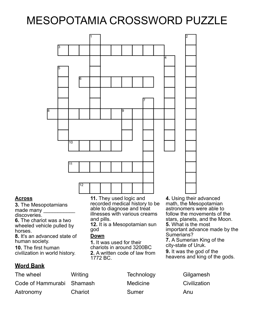 MESOPOTAMIA CROSSWORD PUZZLE