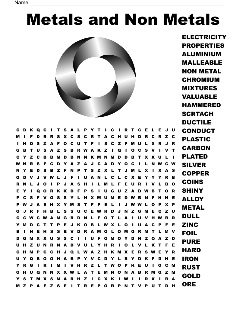 Metals and Non Metals Word Search