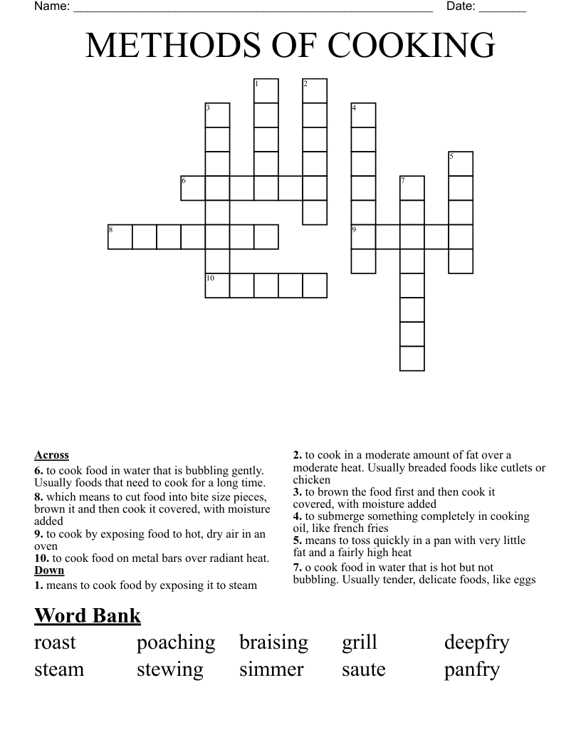 METHODS OF COOKING Crossword