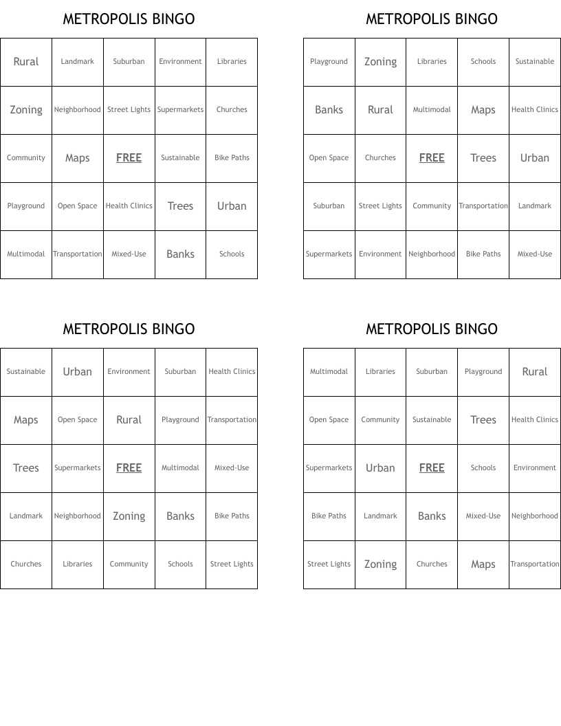 METROPOLIS BINGO