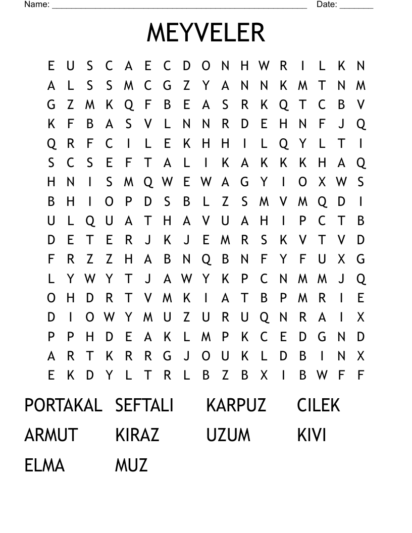 MEYVELER Word Search