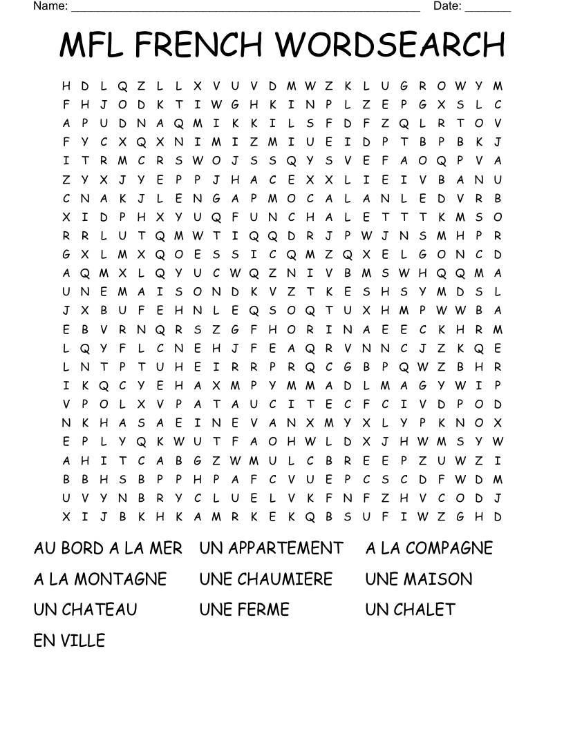 MFL FRENCH WORDSEARCH