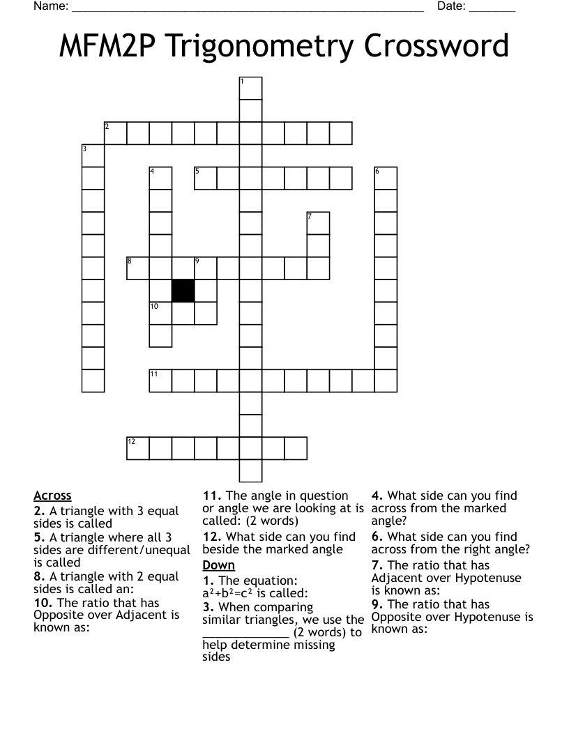 MFM2P Trigonometry Crossword