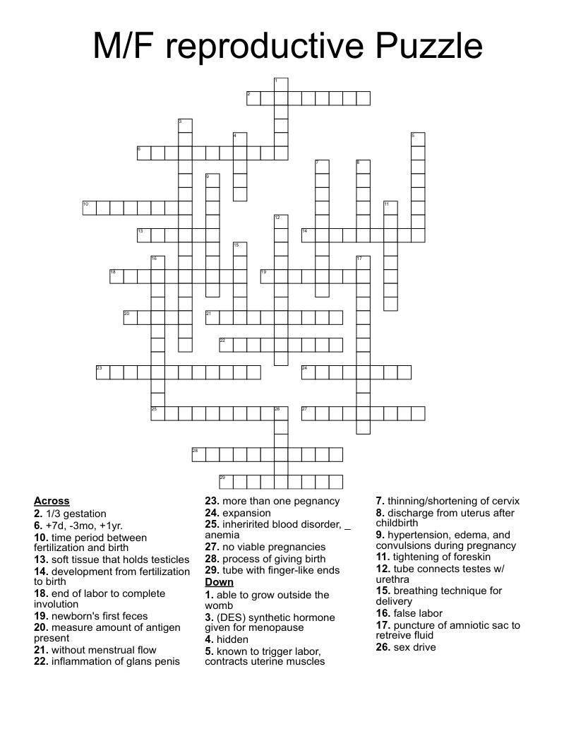 M/F reproductive Puzzle Crossword