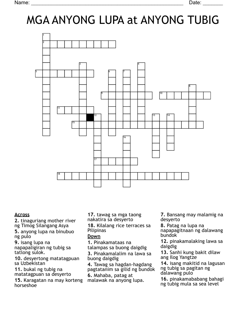 MGA ANYONG LUPA at ANYONG TUBIG Crossword