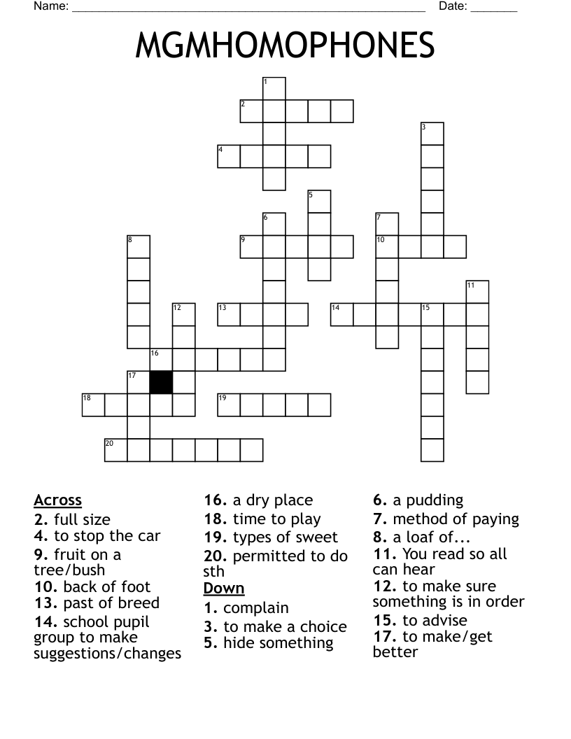 MGMHOMOPHONES Crossword