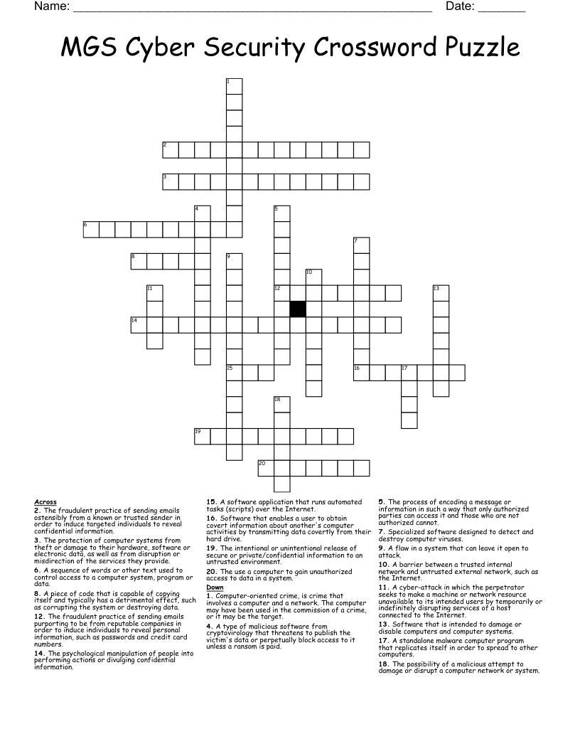 MGS Cyber Security Crossword Puzzle