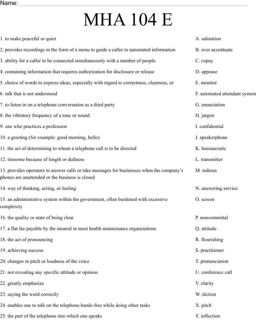 MHA 104 E Worksheet