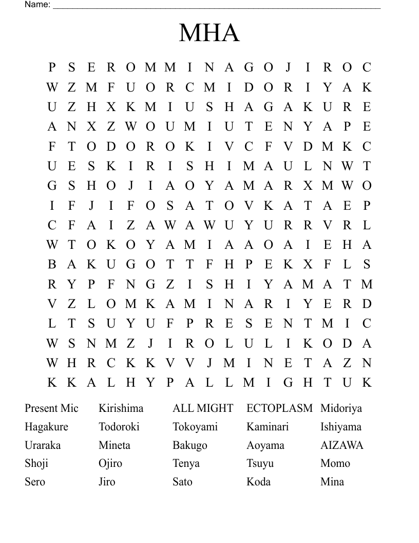 MHA Word Search