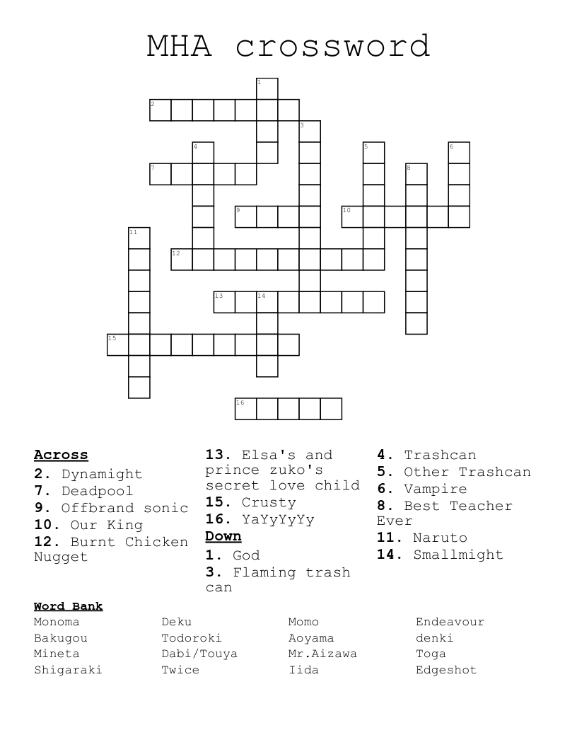 MHA crossword
