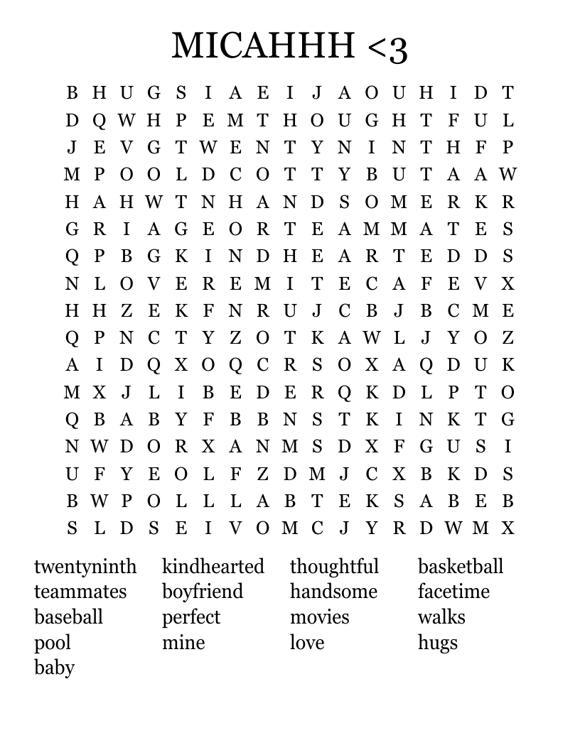 MICAHHH <3 Word Search