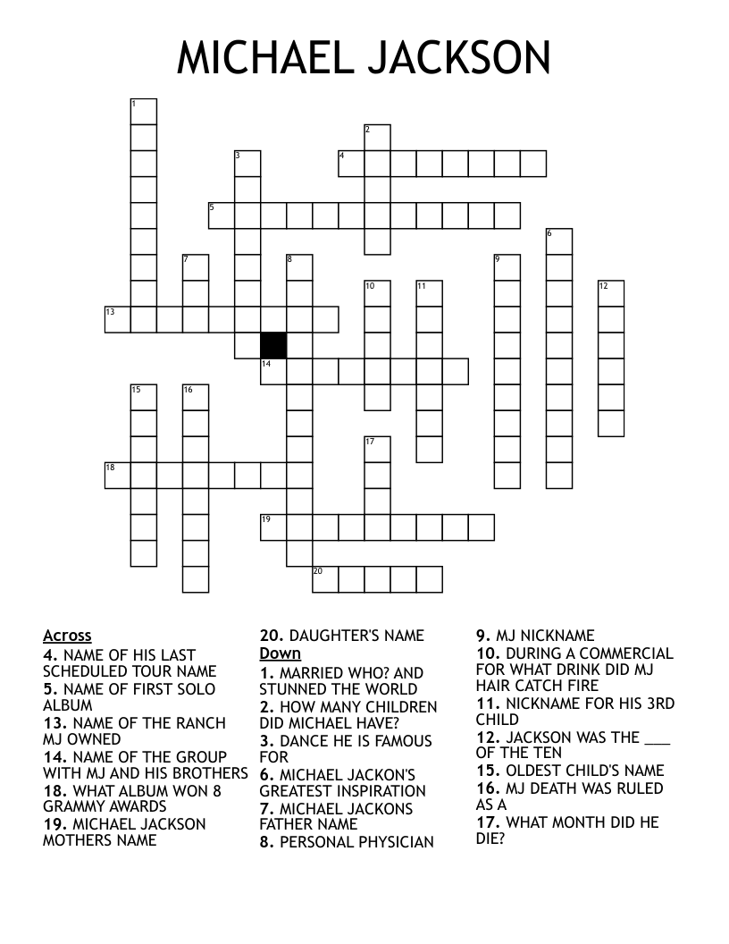 MICHAEL JACKSON Crossword