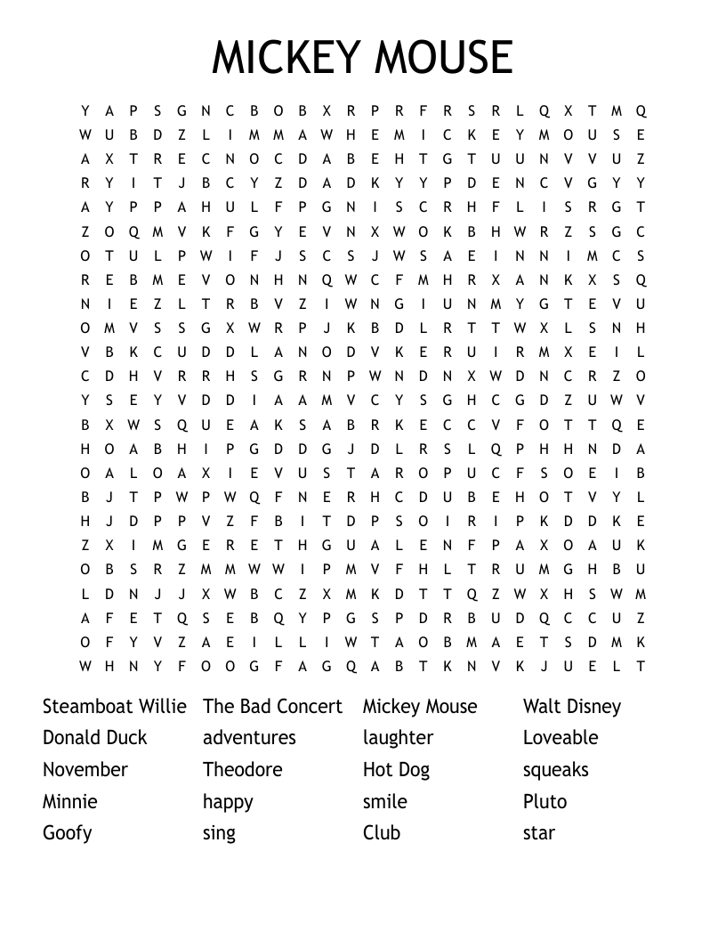 MICKEY MOUSE Word Search