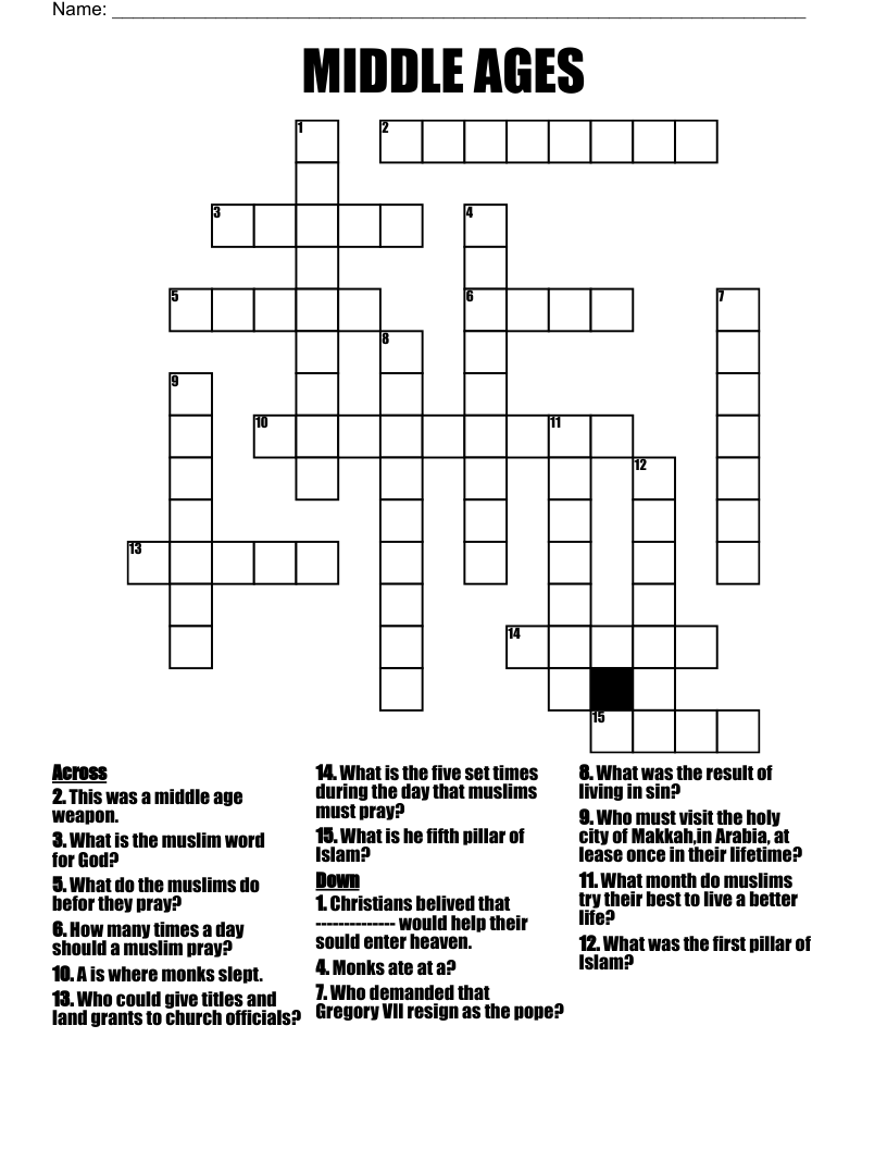 MIDDLE AGES Crossword