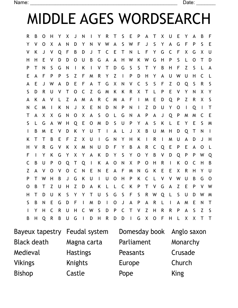 MIDDLE AGES WORDSEARCH