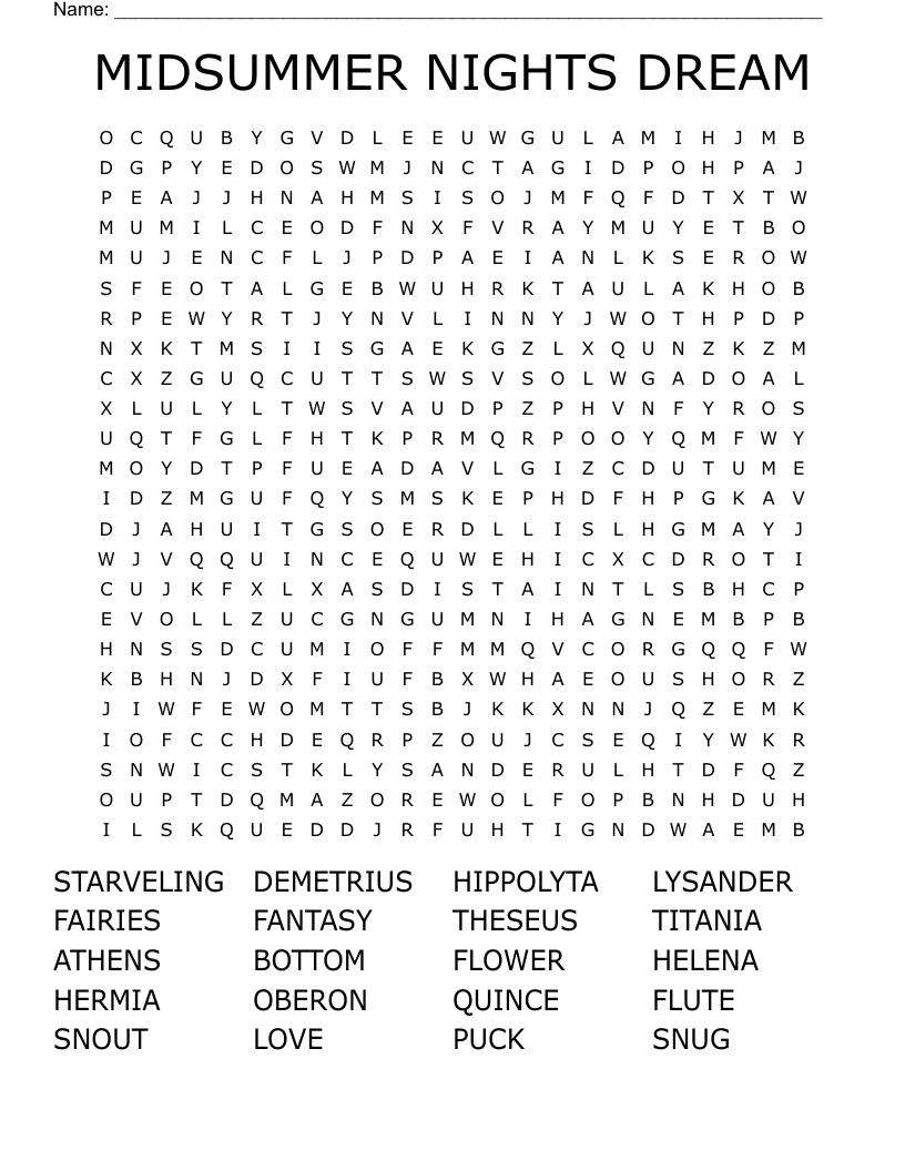 MIDSUMMER NIGHTS DREAM Word Search