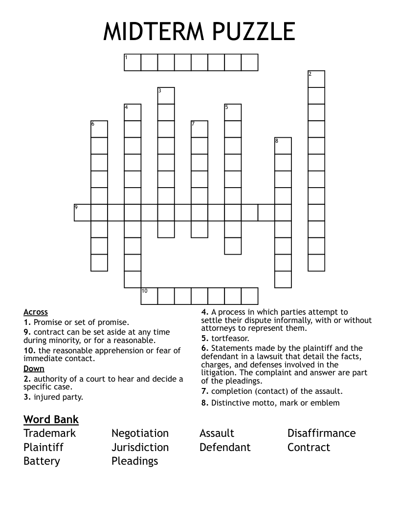 MIDTERM PUZZLE Crossword