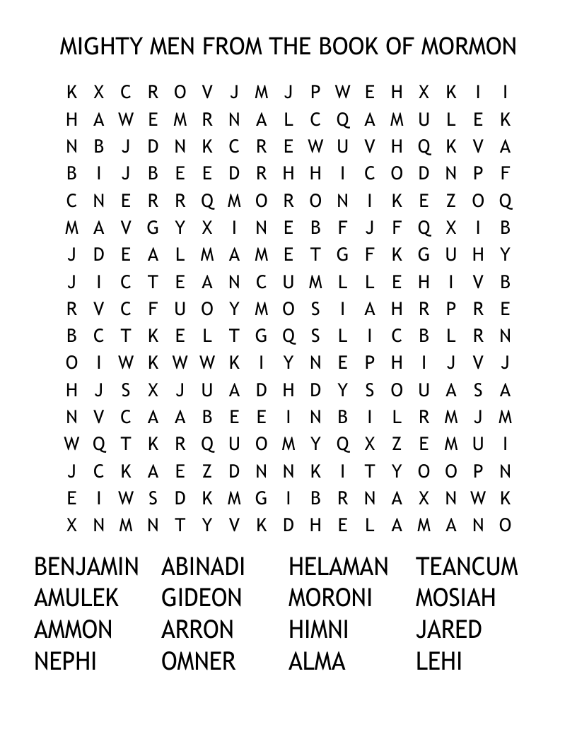 MIGHTY MEN FROM THE BOOK OF MORMON Word Search