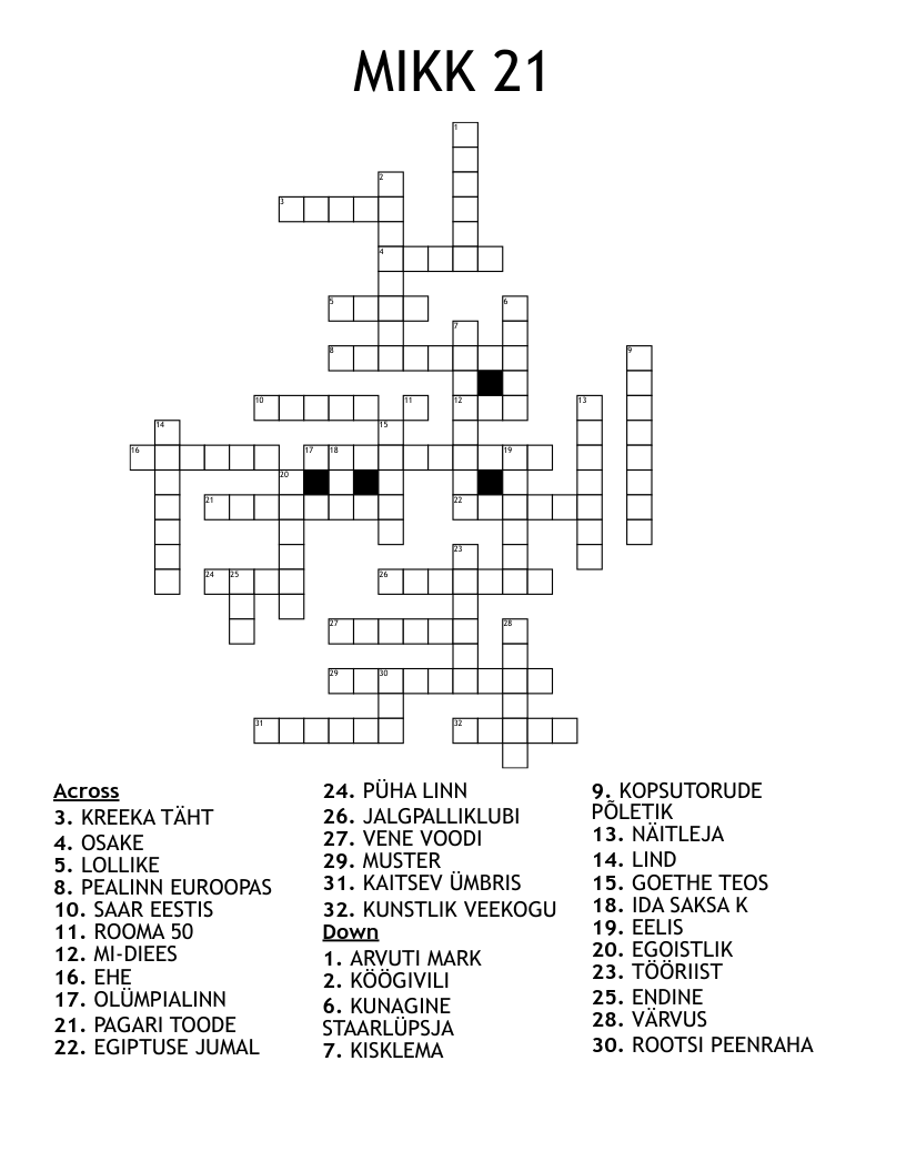 MIKK 21 Crossword