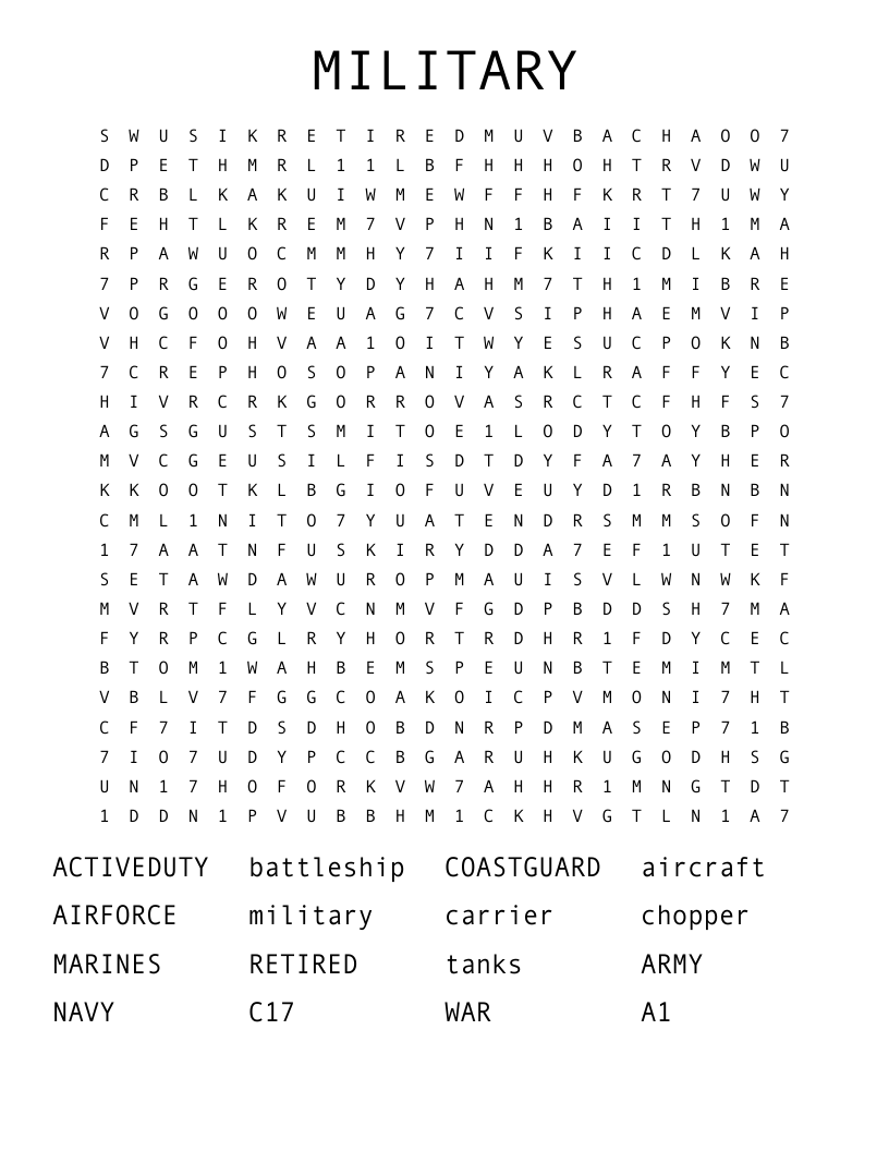 MILITARY Word Search