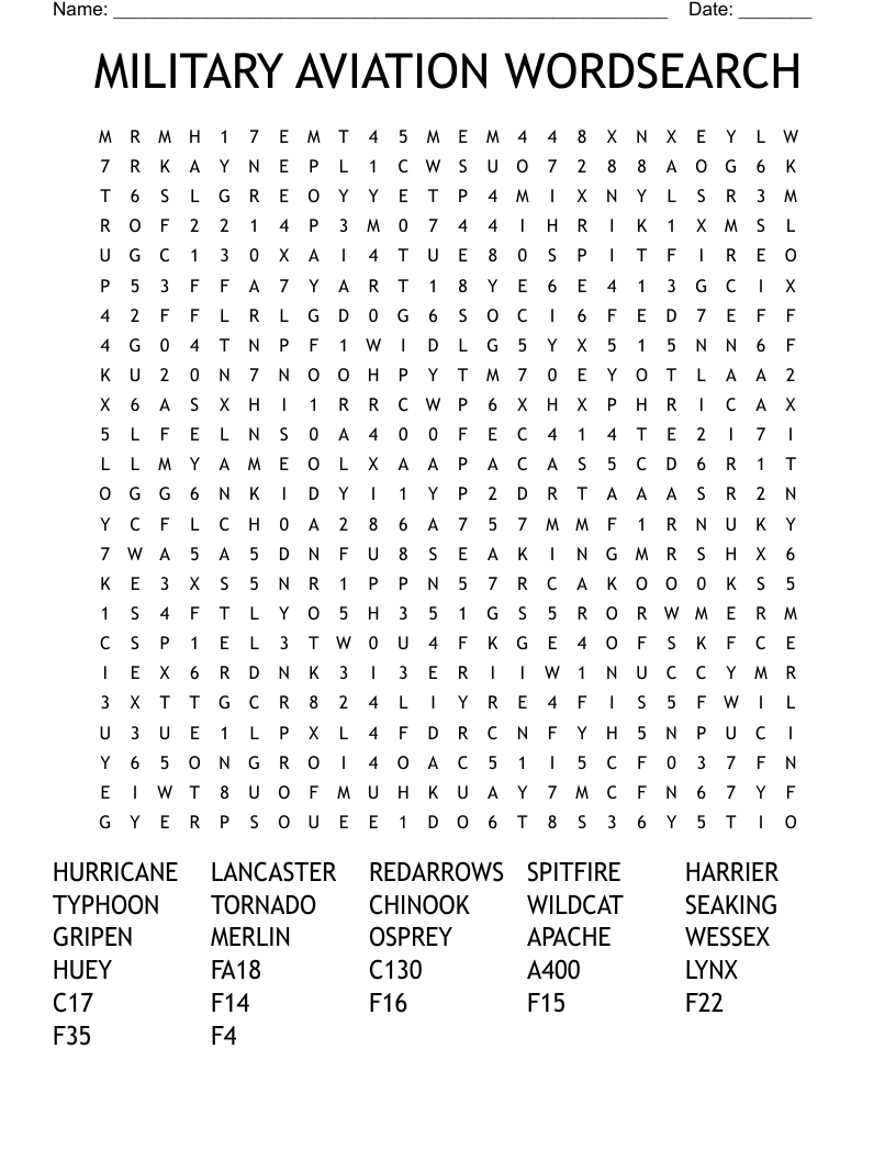 MILITARY AVIATION WORDSEARCH