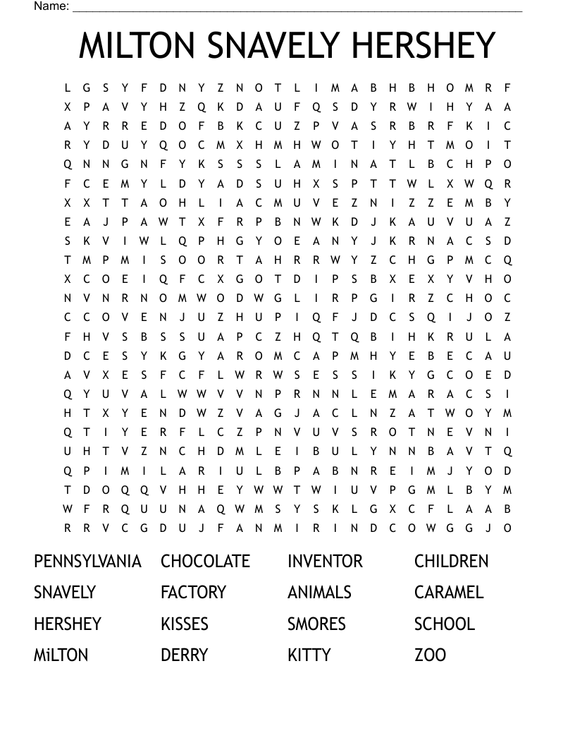 MILTON  SNAVELY HERSHEY Word Search
